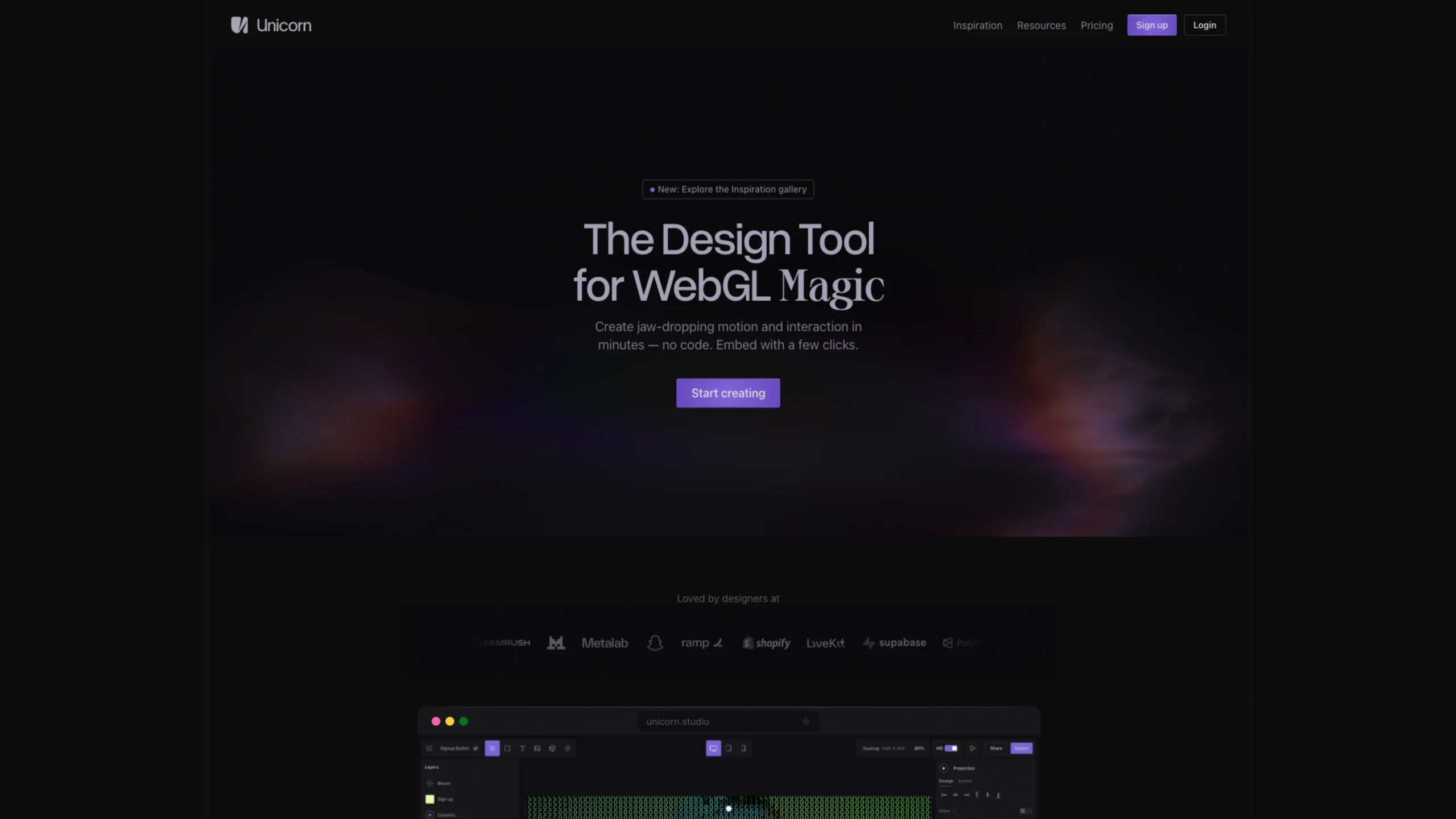 Unicorn studio — No-code WebGL Tool