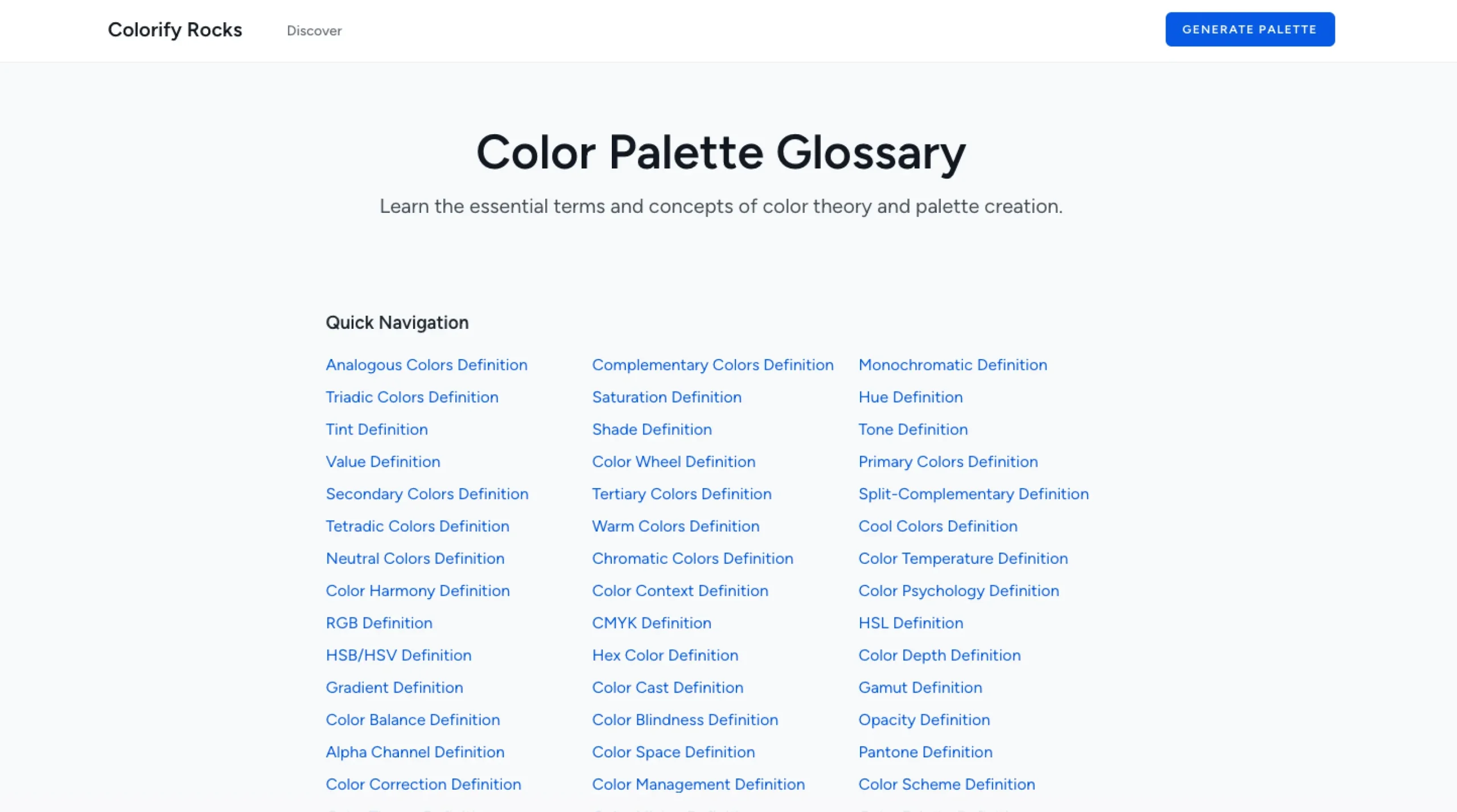 Colorify Rocks – Color Palette Glossary