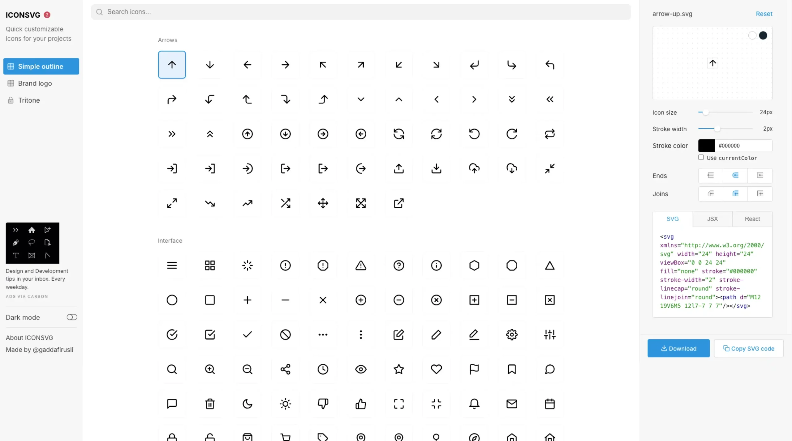 ICONSVG – Quick customizable SVG icons for your project