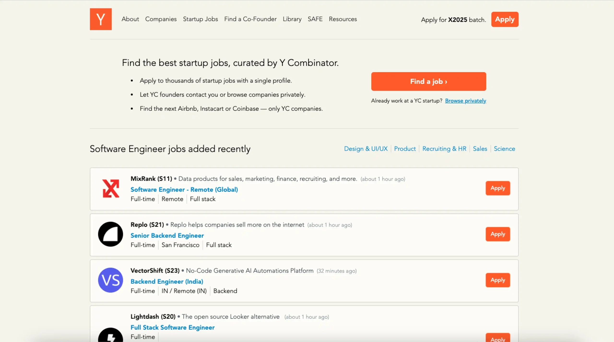 Discover top startup jobs, handpicked by Y Combinator.