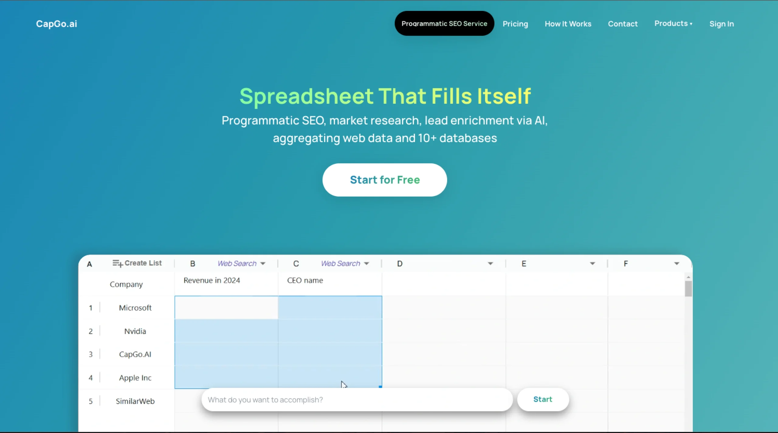 CapGo Market Research Marketing in Sheet with AI