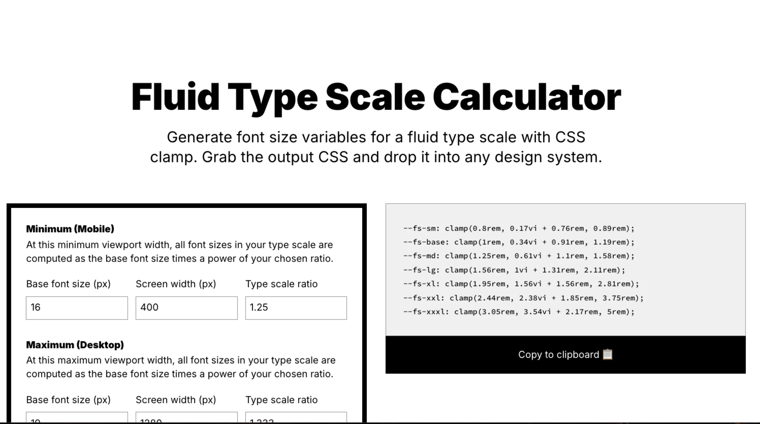 Fluid Typography Scale Calculator