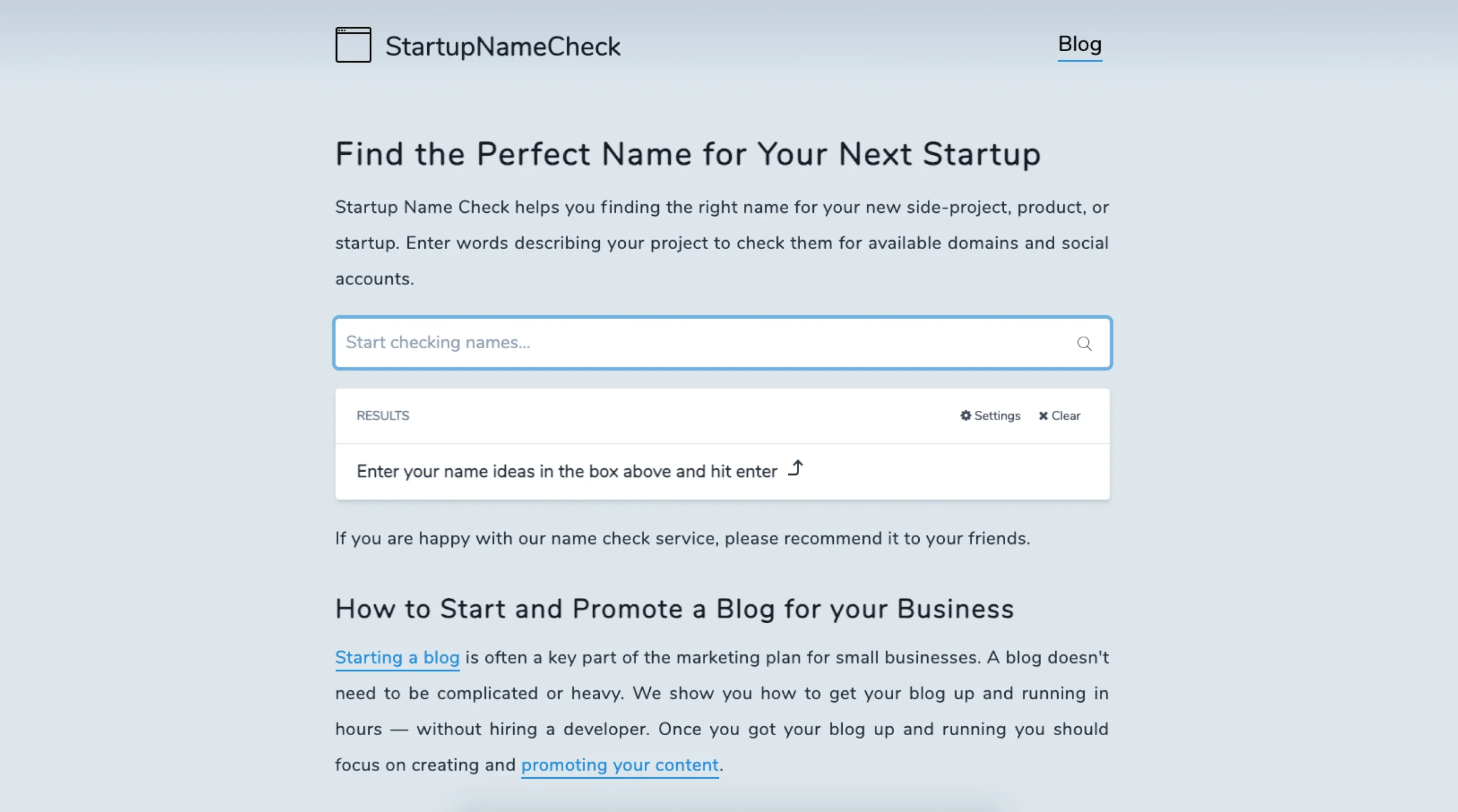 Start-Up Name Check