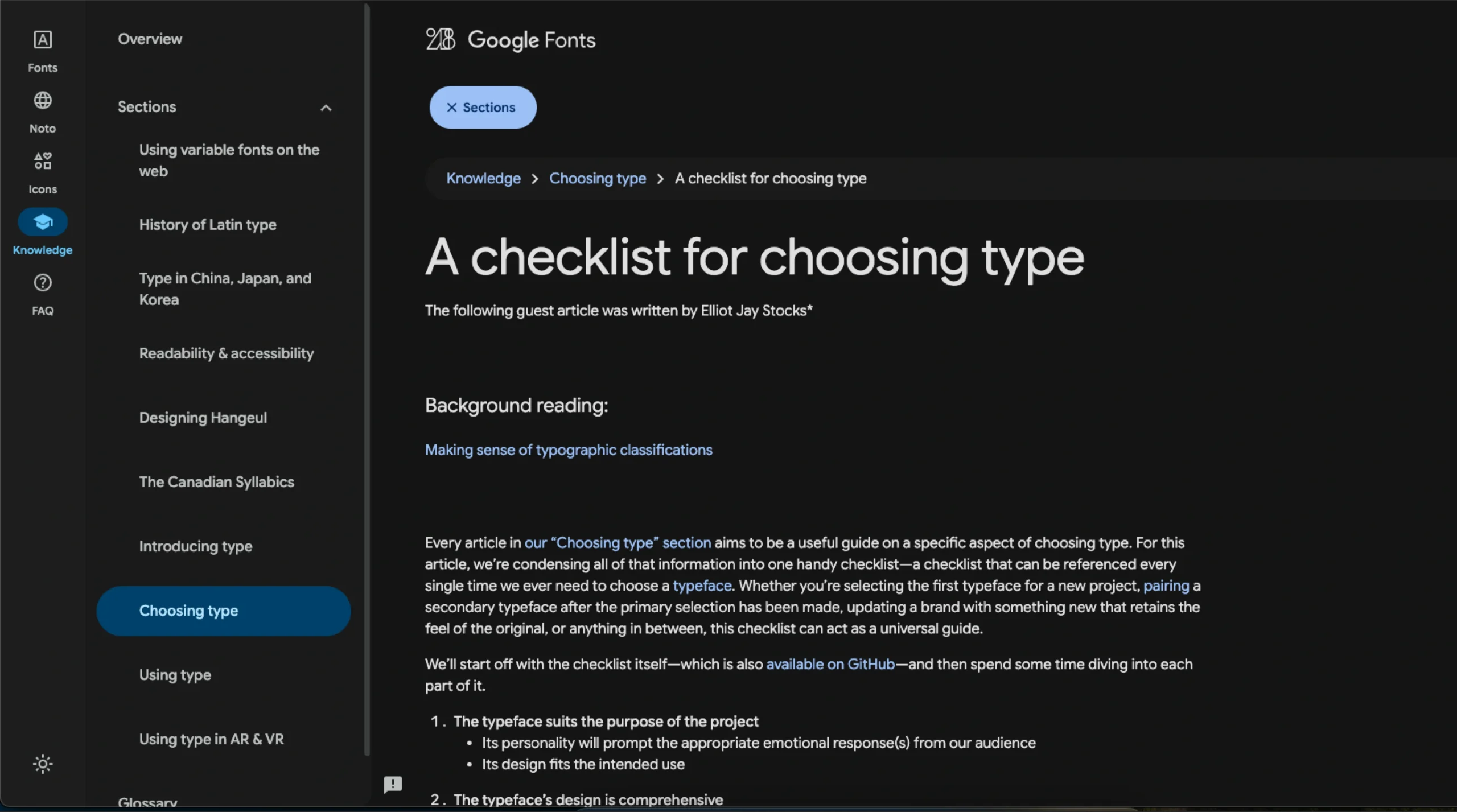 A Checklist for Choosing Type