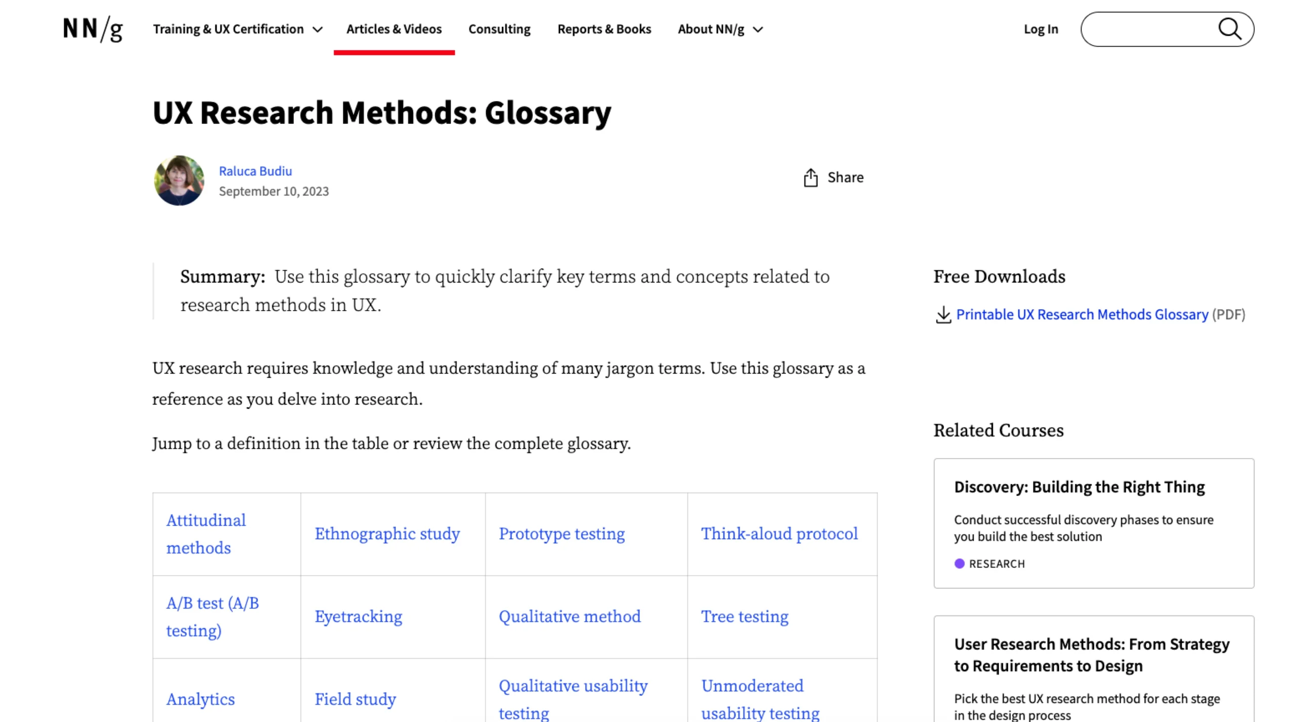 UX Research Methods: Glossary