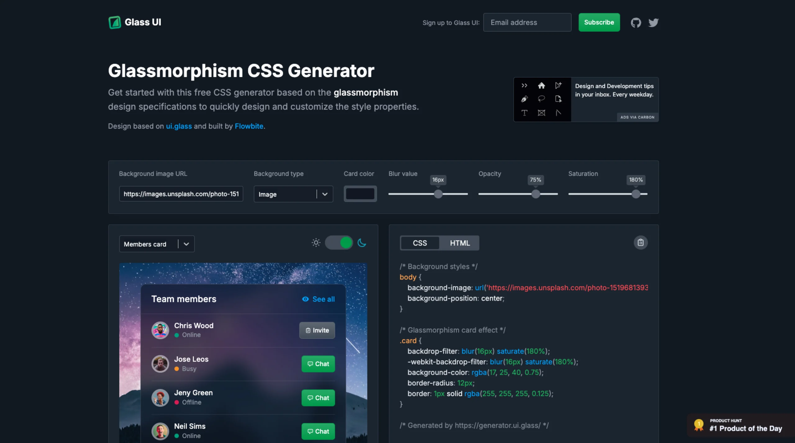 Glass UI – Web-based CSS & HTML generator