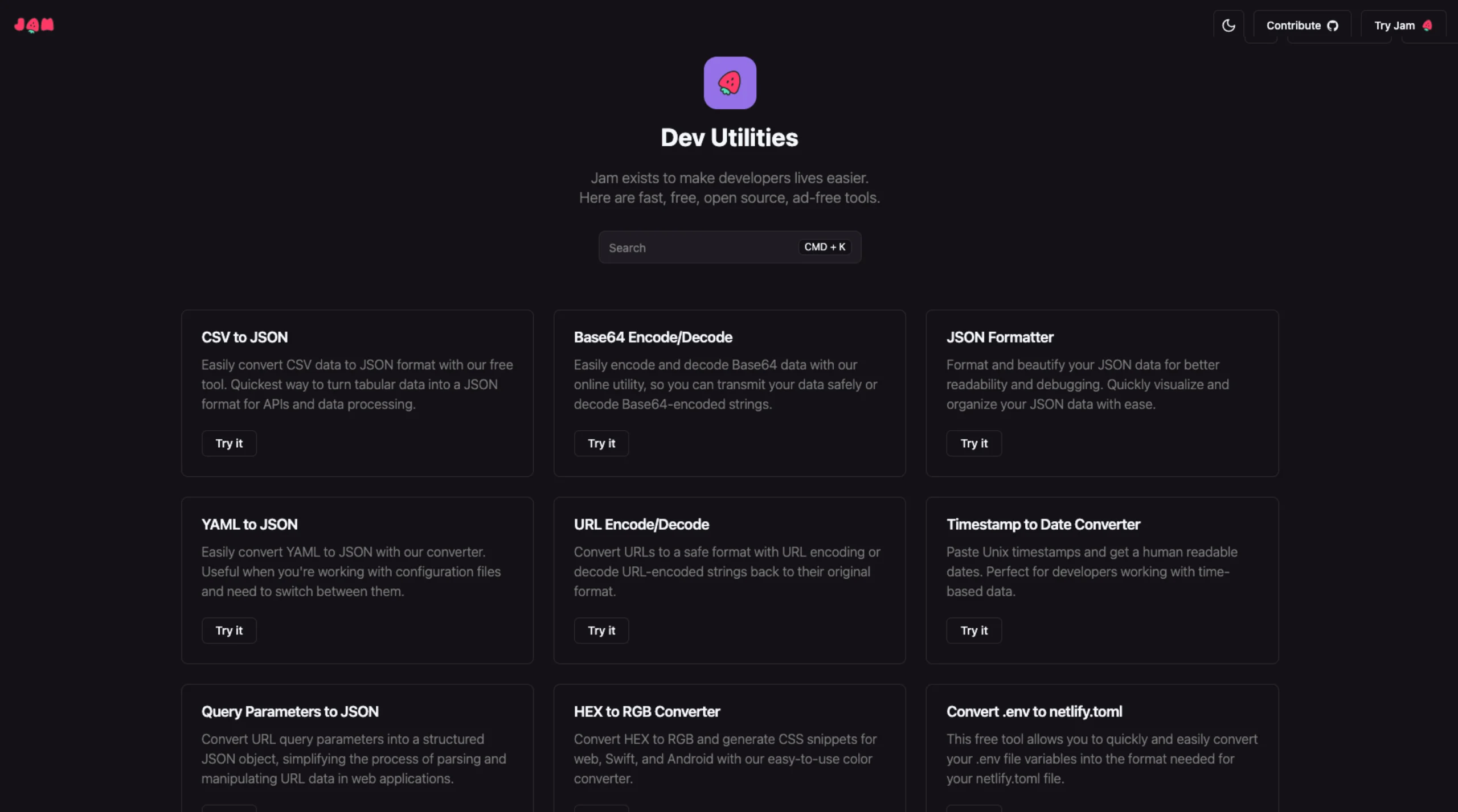 Jam – Developer Utilities - UI UX Showcase