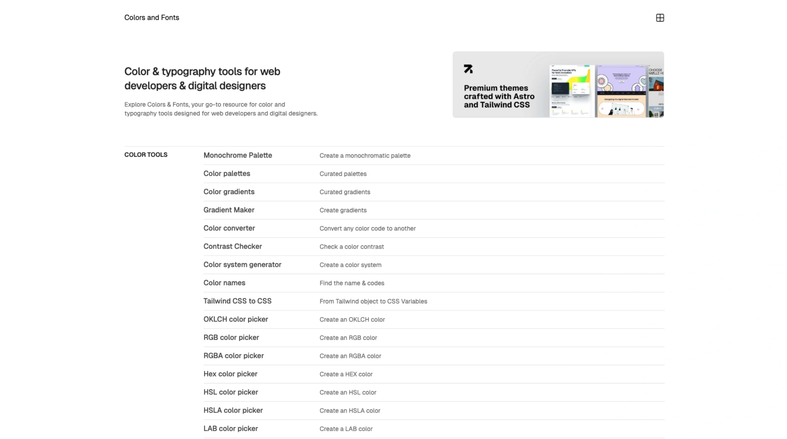 Colors & Fonts – Tools for Web Developers + Designers