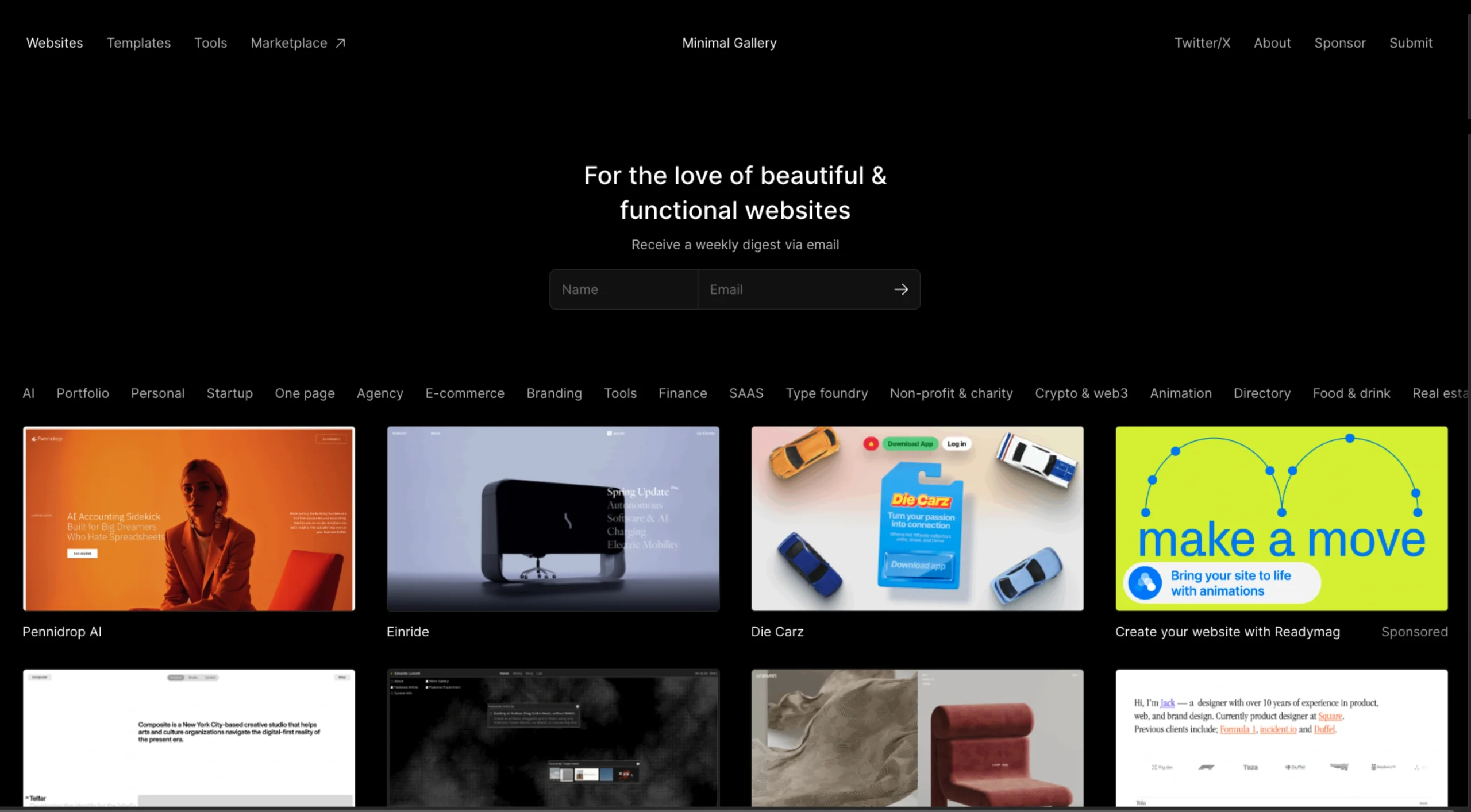 Minimal Gallery – Showcasing Website Inspiration & Tools