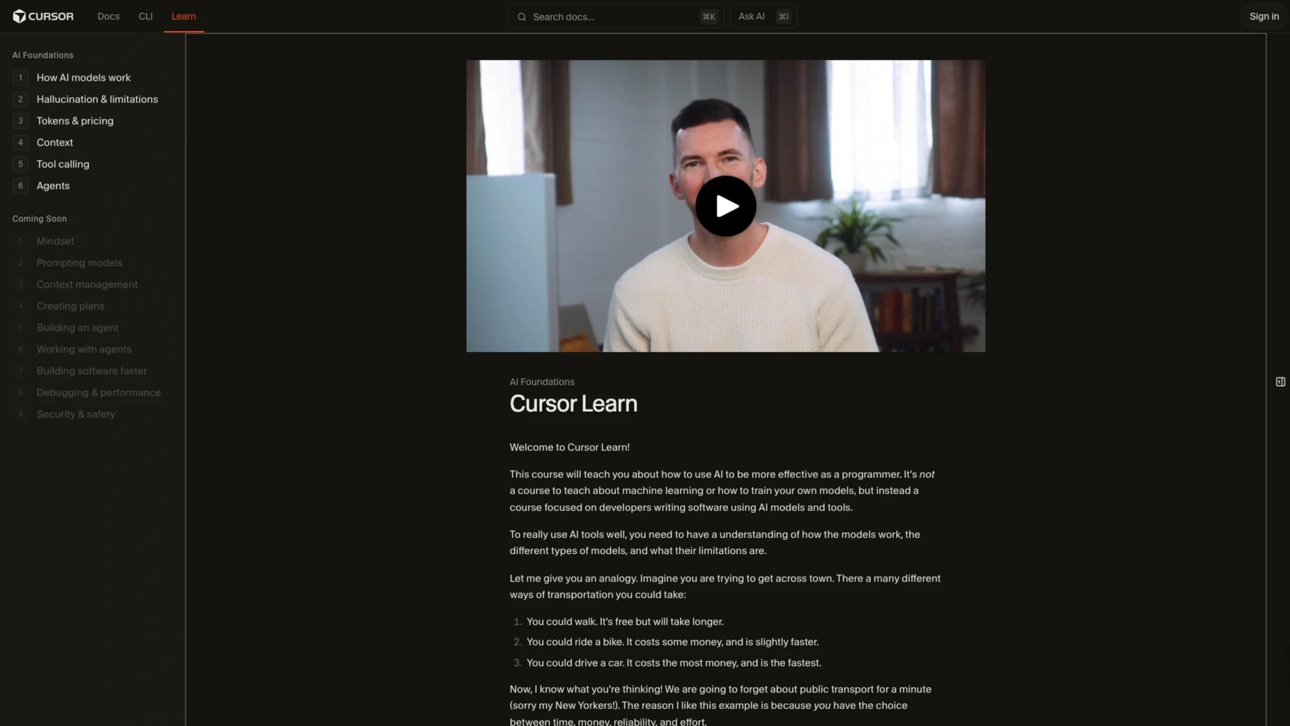 Cursor – Learn - UI UX Showcase