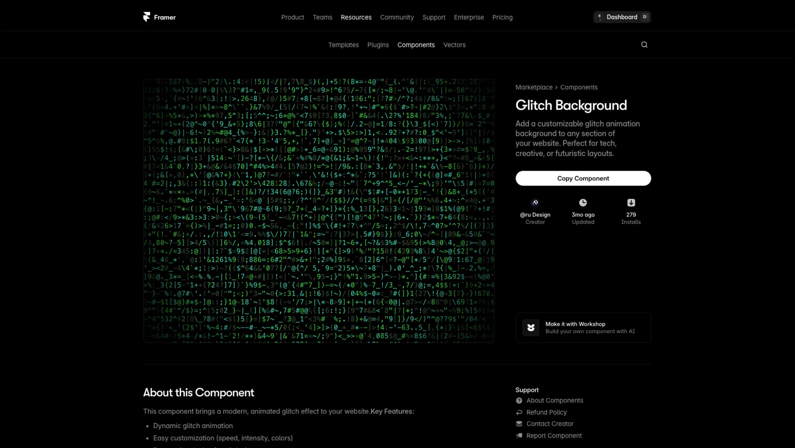 Glitch Background – Framer Component