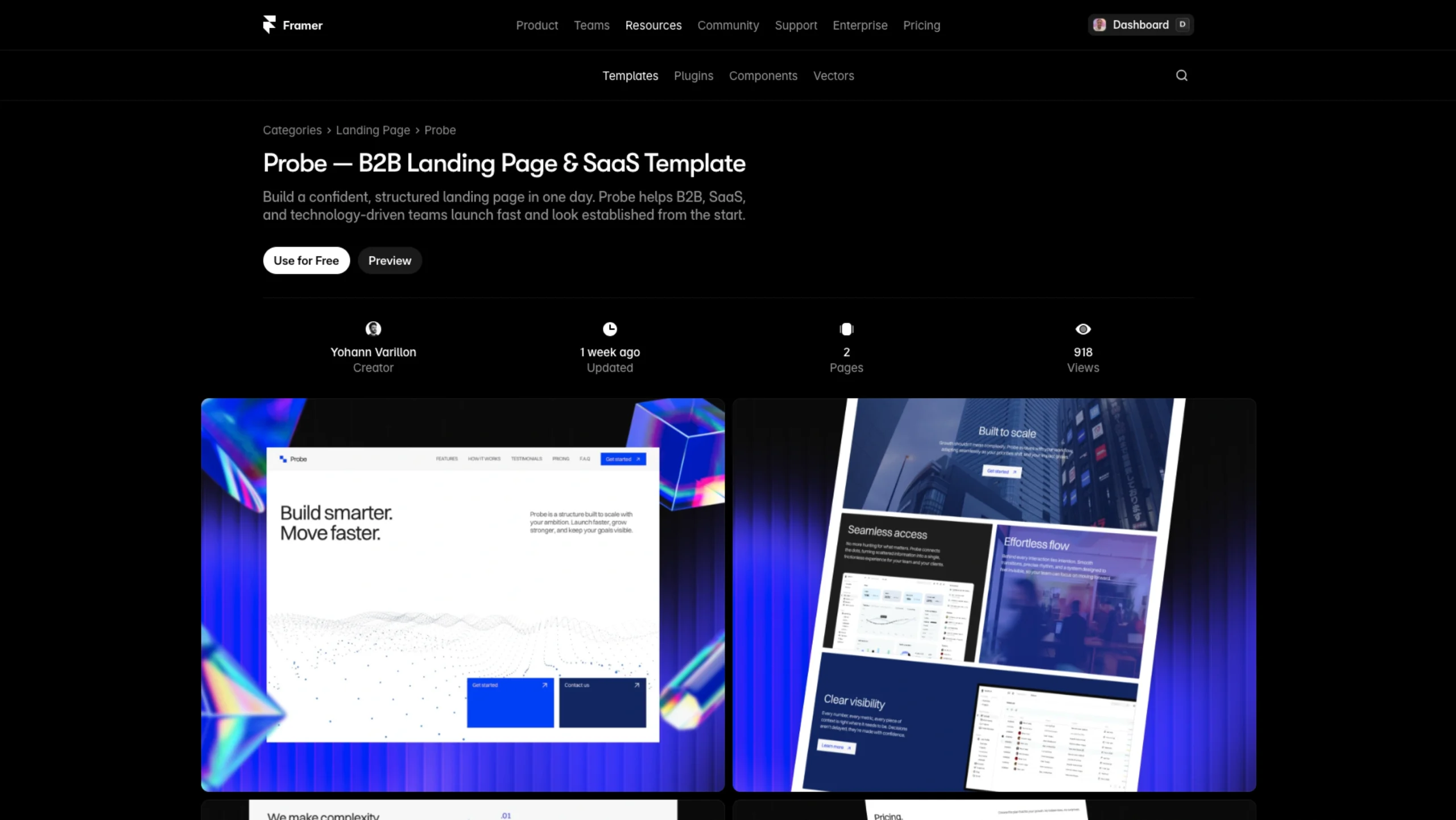 Probe — Free Framer Template