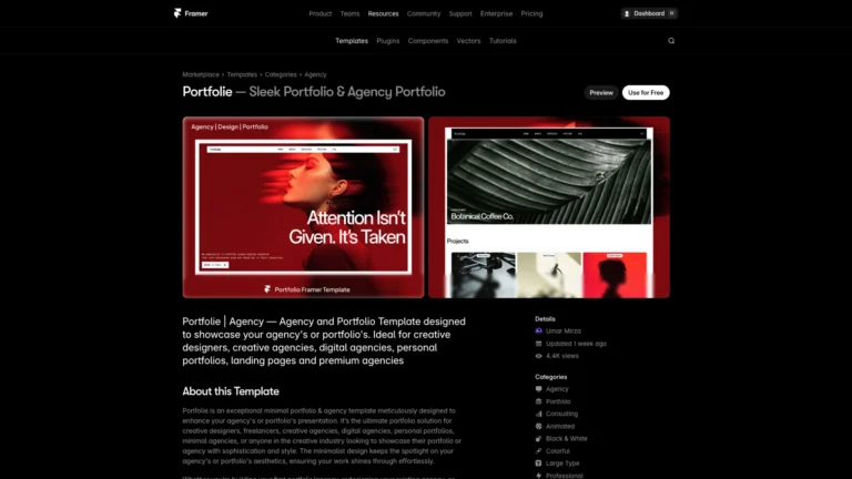 Portfolite – Free Framer Template