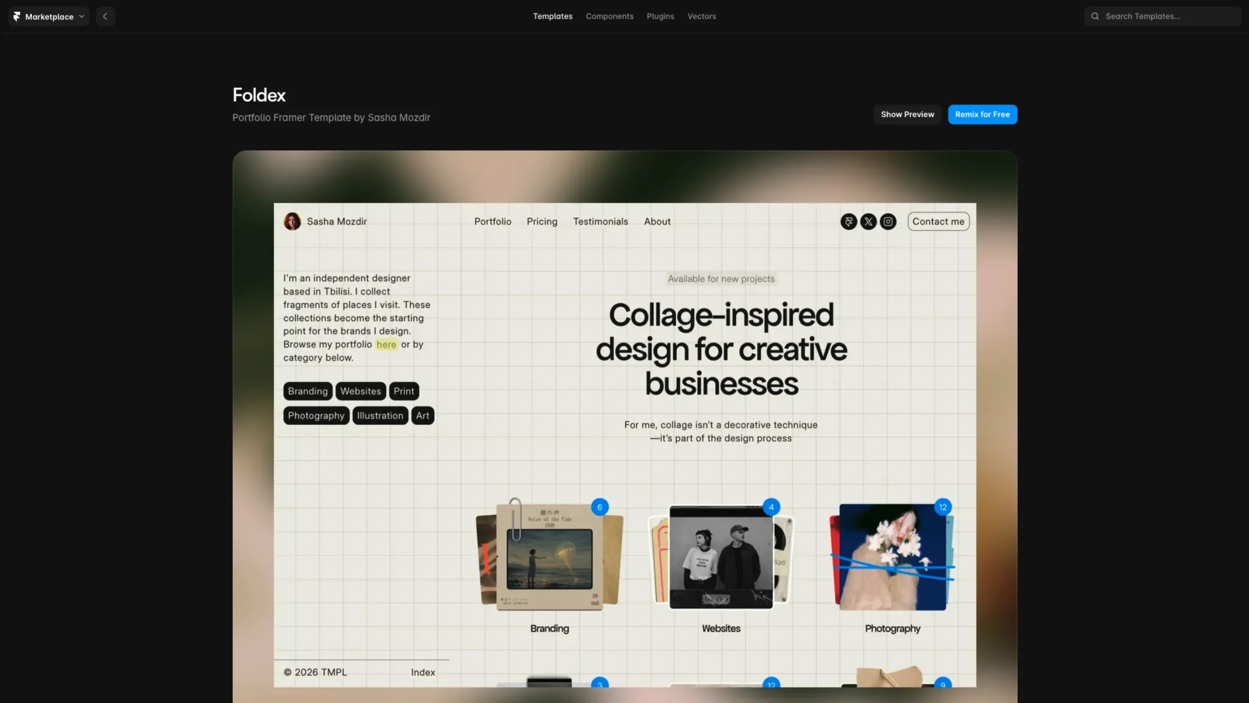 Foldex – Free Framer Portfolio Template